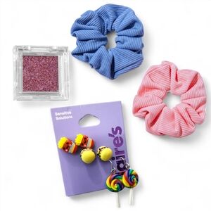 Claire’s Accessories Bundle – Earrings, Scrunchies & Glitter Eyeshadow